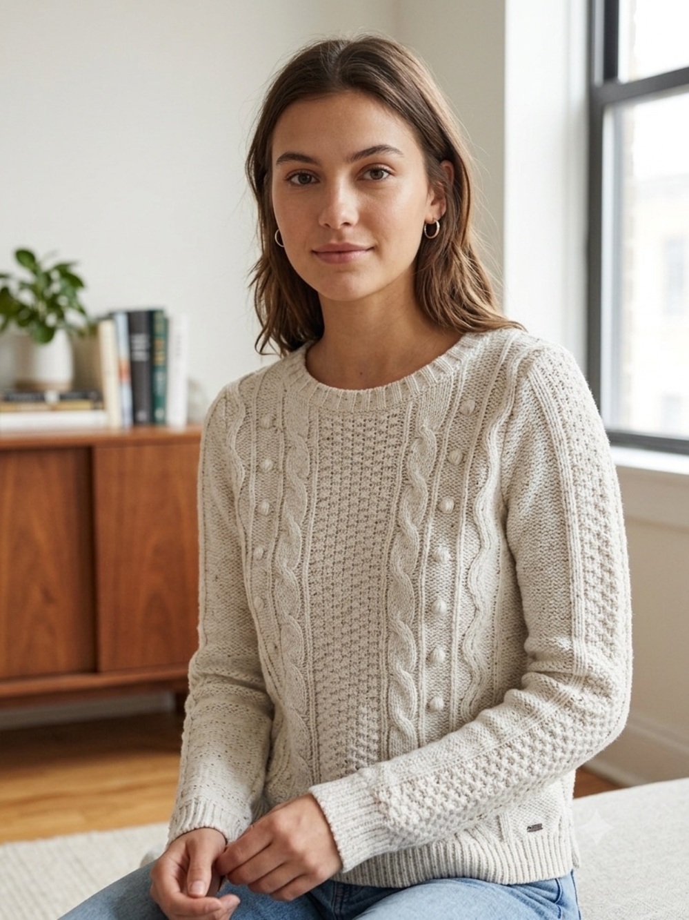 Hollister Cream Cable Bobble Crewneck Sweater